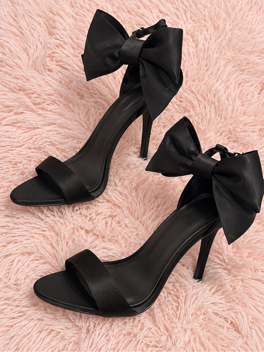 Black Bow Ankle-Strap Stiletto Heels - Elegant Women’s Dress Sandals